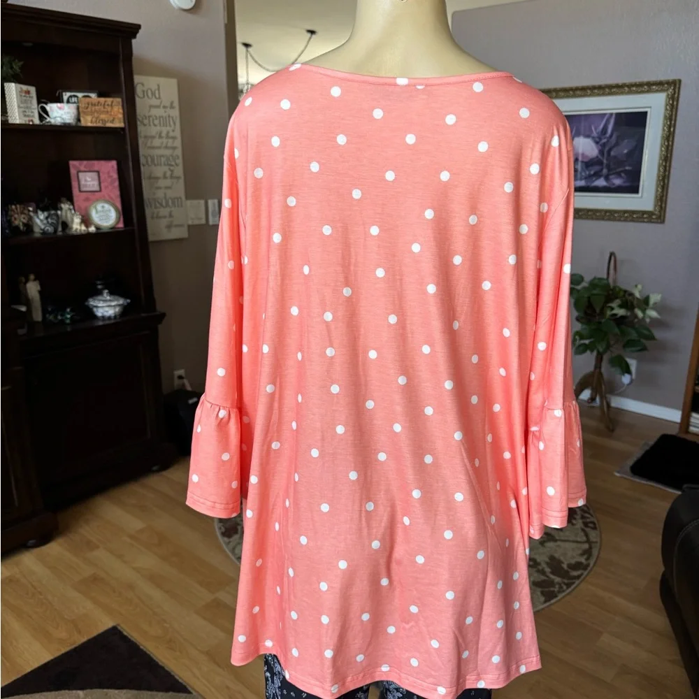 BloomChic Coral Pink Polka Dot Tunic - Picture 9 of 10